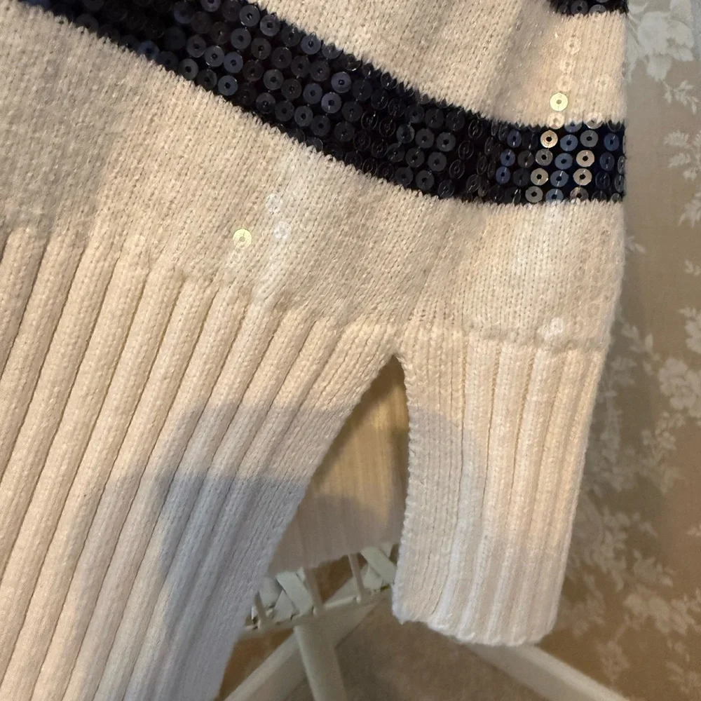 Talbots Cream and navy Striped Sequin Sweater - Picture 10 of 12